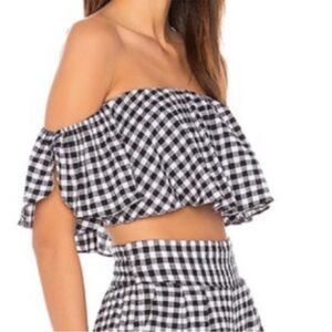 Lunna black white gingham ruffle tube top crop top